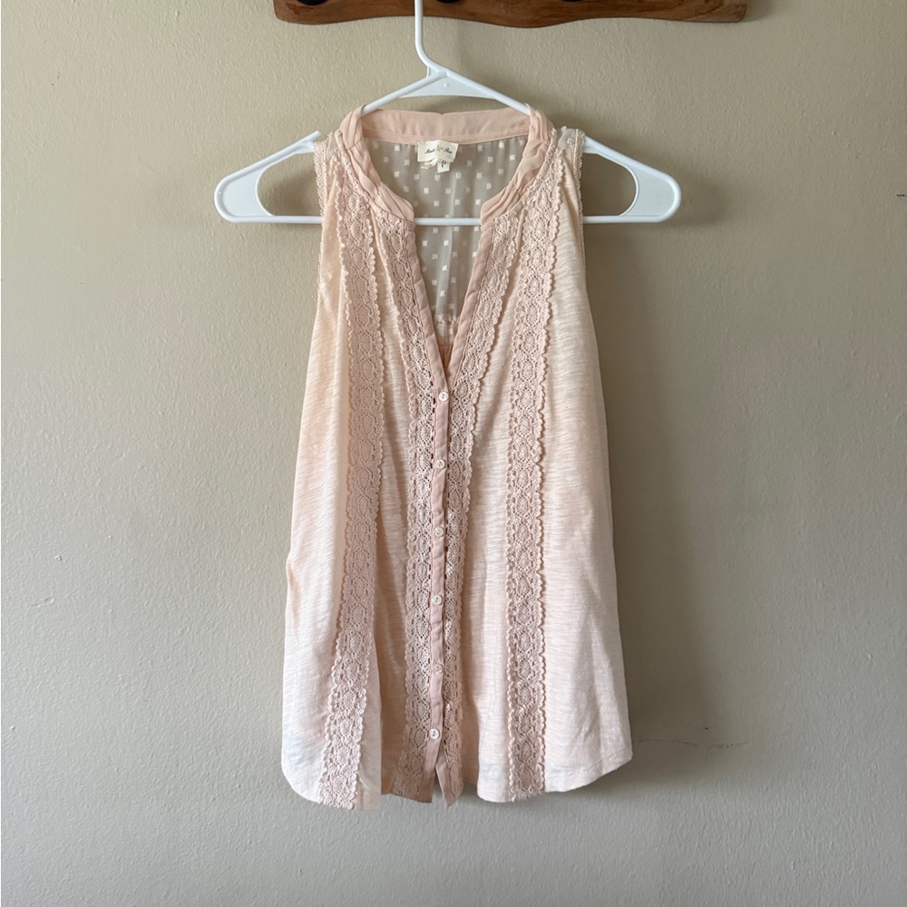 Anthropologie Meadow Rue Pink Crochet 100% Cotton Sleeveless Top size S Petite